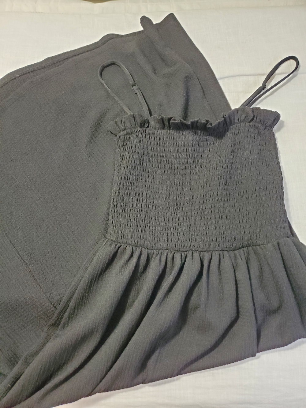 H&M Black Smocked Midi Dress with Spaghetti Straps